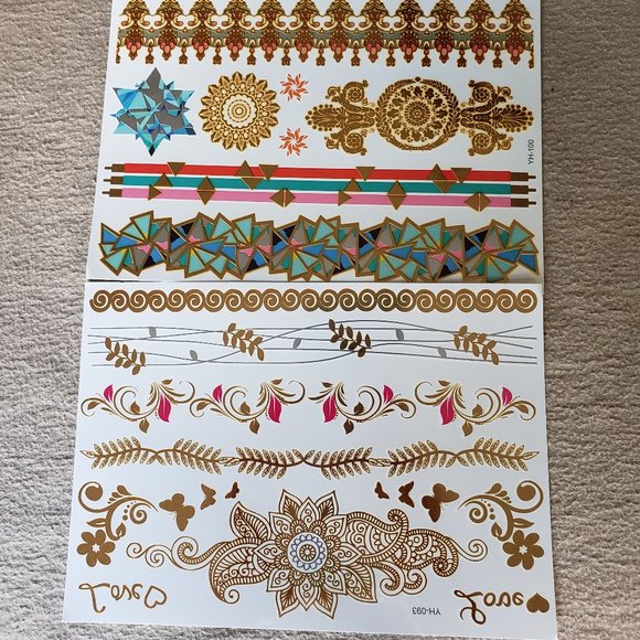 3 sheets Golden Silver Temporary Tattoo - Picture 5 of 16
